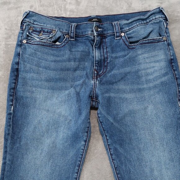 True Religion Jeans Mens 40x34 Blue Rocco Relaxed Skinny Whiskered Stretch - Picture 2 of 16
